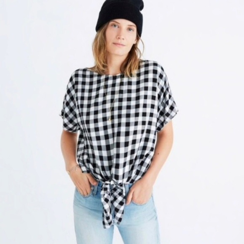 Madewell Gingham Button Back Top with Tie Detail